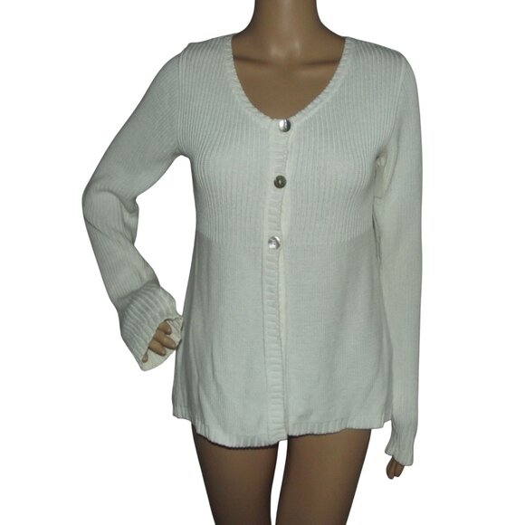 L.O.G.G. By H&M Cardigan Sweater Womens Size Small White Knit Button Front - Picture 1 of 10